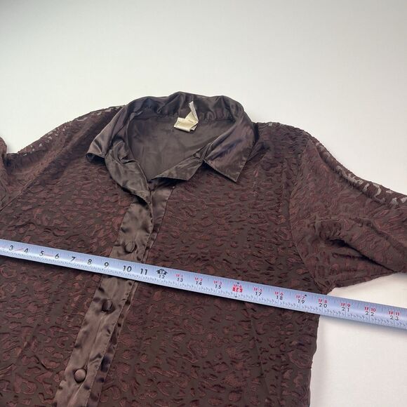 Vintage Leopard Sheer Tunic Top sz S Button Front Brown Mobwife Whimsigoth Fairy - Picture 6 of 8